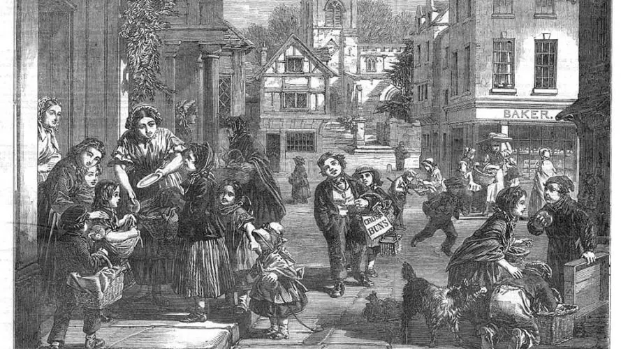 "Hot Cross-Buns!" from Illustrated London News, 1861.