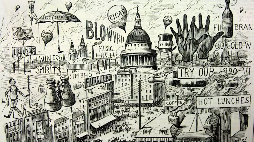 Punch image of advertisements in London