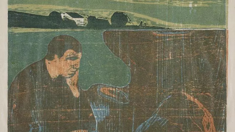 Painting by Edvard Munch of a man looking melancholy