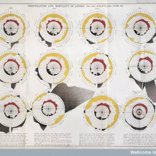 Temperature and mortality of London, 1840-50, from William Farr, Report on the mortality of cholera in England, 1848-49 (1852)