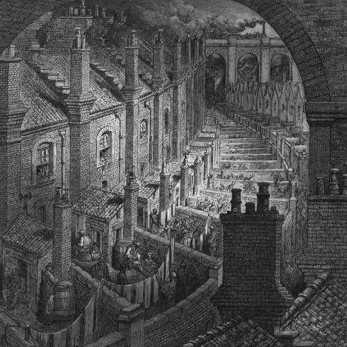 Engraving by Gustav Dore, Over London by Rail