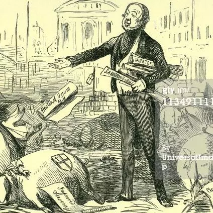 Illustration of a man passing out bills