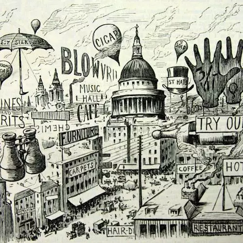 Punch image of advertisements in London