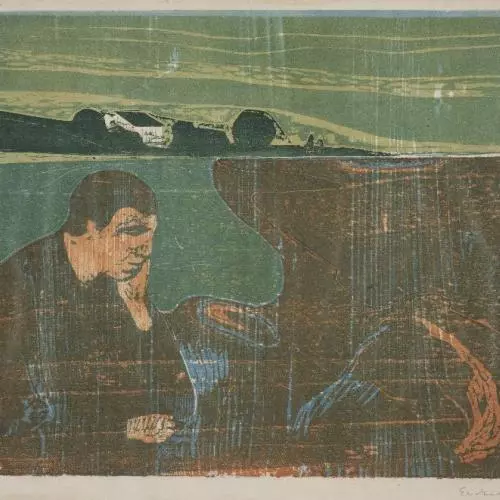 Painting by Edvard Munch of a man looking melancholy