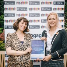 Photograph of Sally Frampton being recognized at the Vice-Chancellor's Awards Ceremony